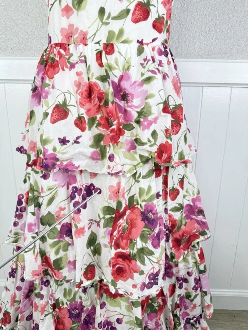 Abercrombie & Fitch Strawberry Floral Maxi Dress Large Tall Tie Back Romantic